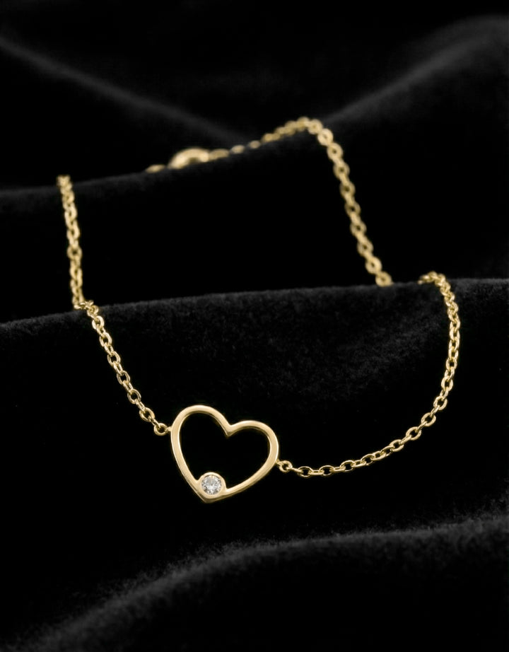 Pulsera Corazón Zirconia Oro Sólido 10k