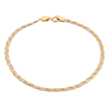 Pulso Trenza 3 Oros Sólido 14k