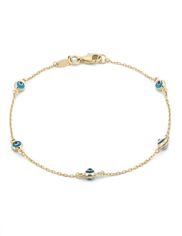 Pulsera Ojitos Azul Fuerte Oro Solido 10k
