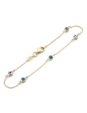 Pulsera Ojitos Azul Fuerte Oro Solido 10k