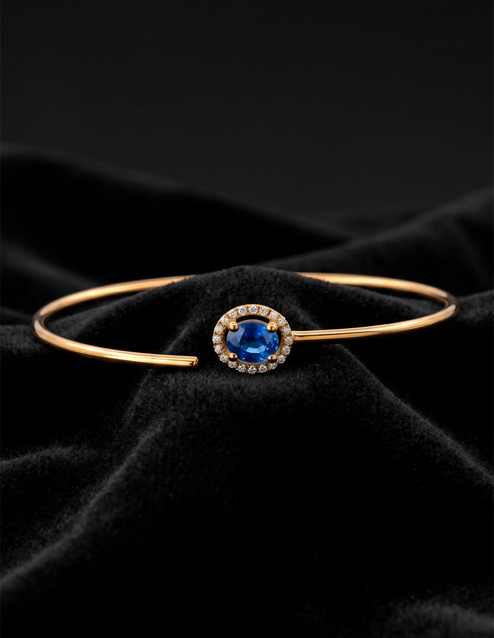 Pulsera Aro Zafiro Azul Diamantes Naturales Oro Sólido 18k
