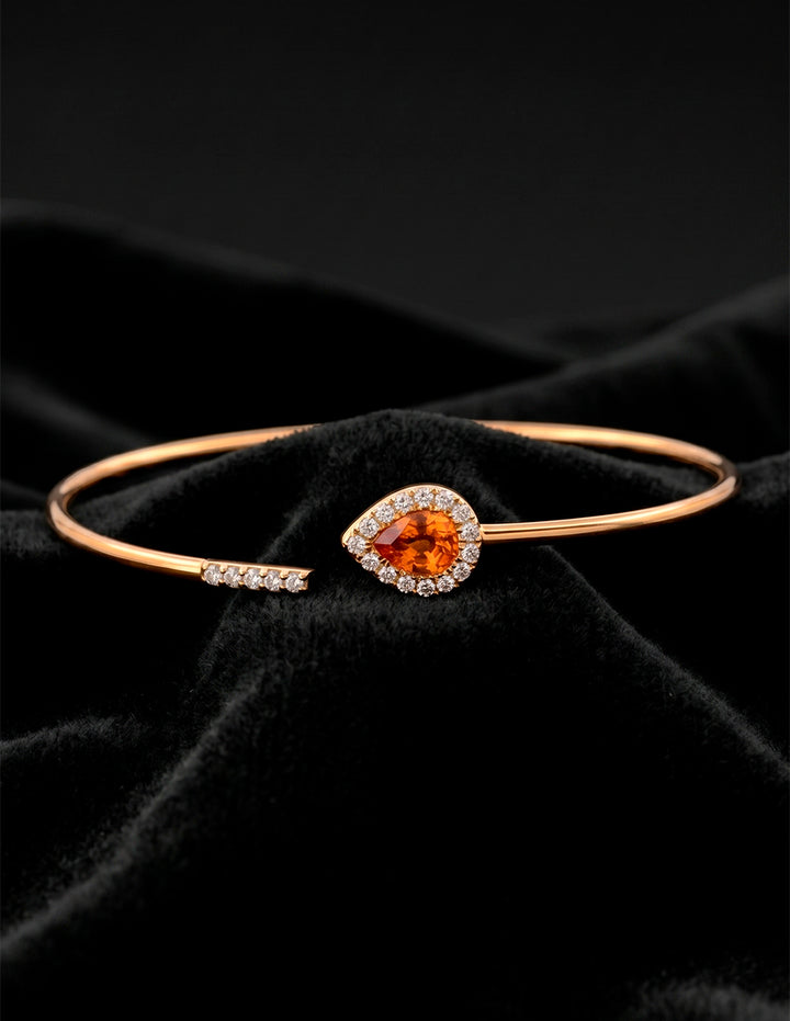 Pulsera Aro Zafiro Naranja Diamantes Naturales Oro Sólido 18k
