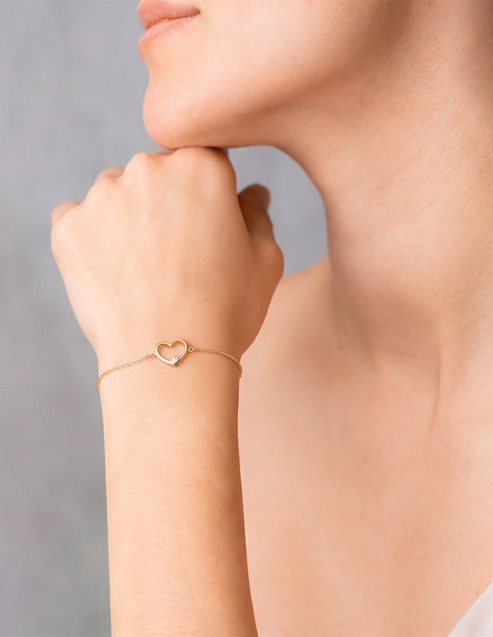 Pulsera Corazón Zirconia Oro Sólido 10k