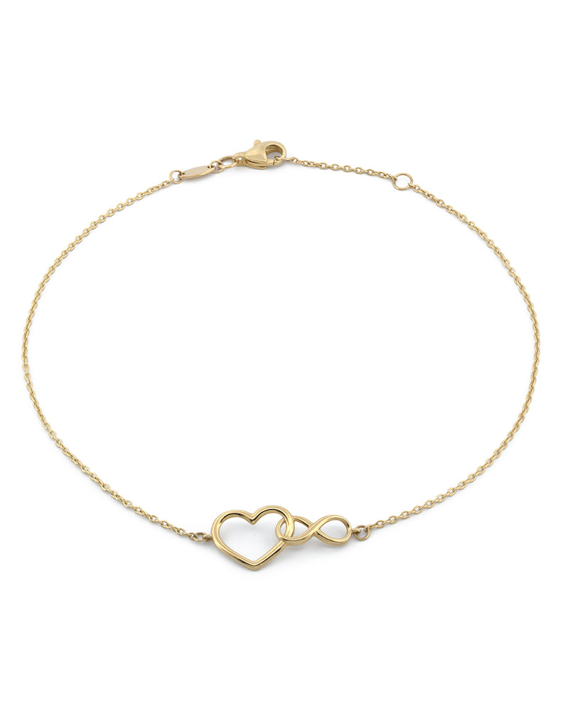 Pulsera Tobillera Corazon e Infinito Enlazados Oro Sólido 10k