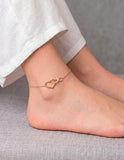 Pulsera Tobillera Corazon e Infinito Enlazados Oro Sólido 10k