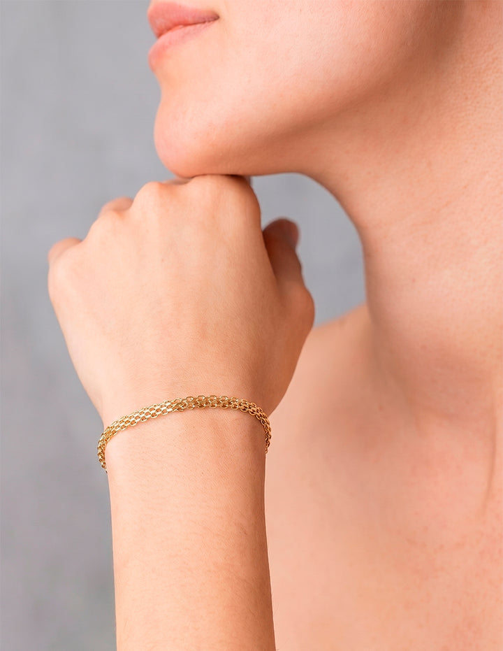Pulso Tejido Rolos Oro Sólido 14k