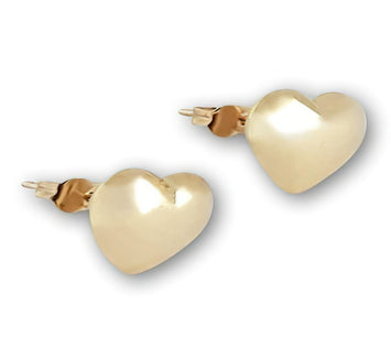 Aretes Corazón Liso Oro Sólido 14k