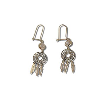Aretes Colgantes Atrapador de Sueños  En Oro Sólido 10k