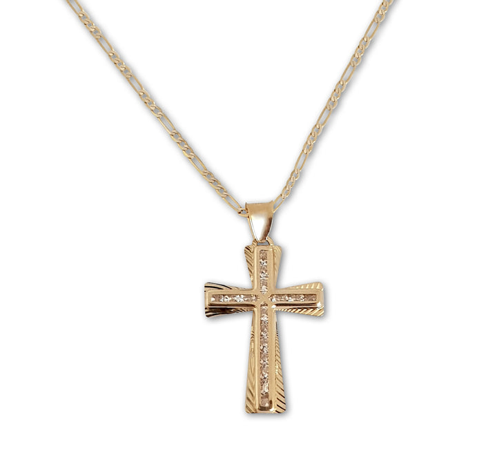 Cadena Cruz Contorno Grande 2.6 cm Oro 10k Sólido