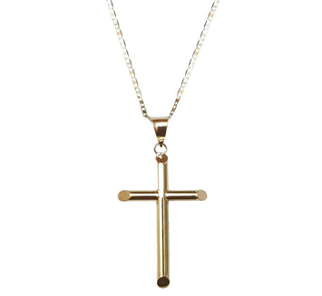 Cadena Y Dije Cruz Tubo Lisa Oro Sólido 10k