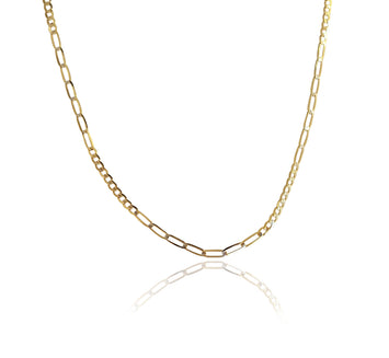 Cadena Combinada Diamantada Oro Italiano Sólido 14k 45 cm