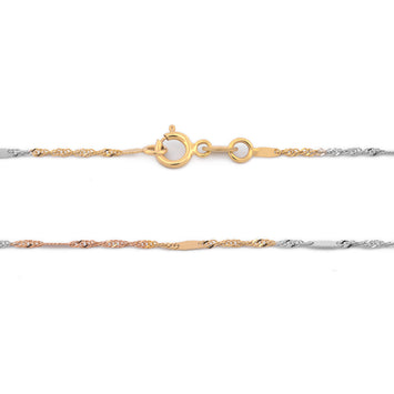 Cadena Estilo Singapur Con Barrita 3 Oros Sólido 14k 45 cm