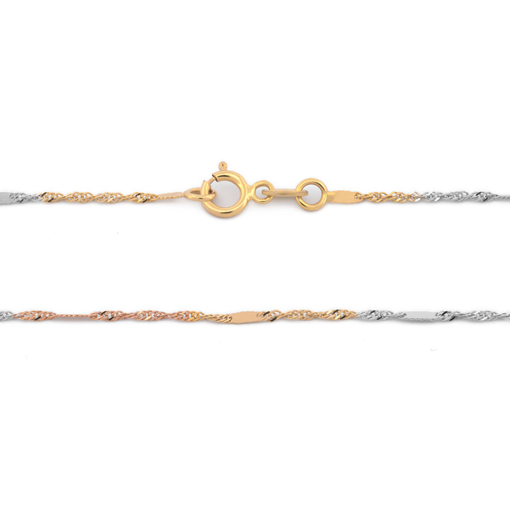Cadena Estilo Singapur Con Barrita 3 Oros Sólido 14k 45 cm