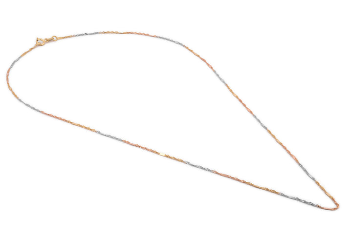 Cadena Estilo Singapur Con Barrita 3 Oros Sólido 14k 45 cm
