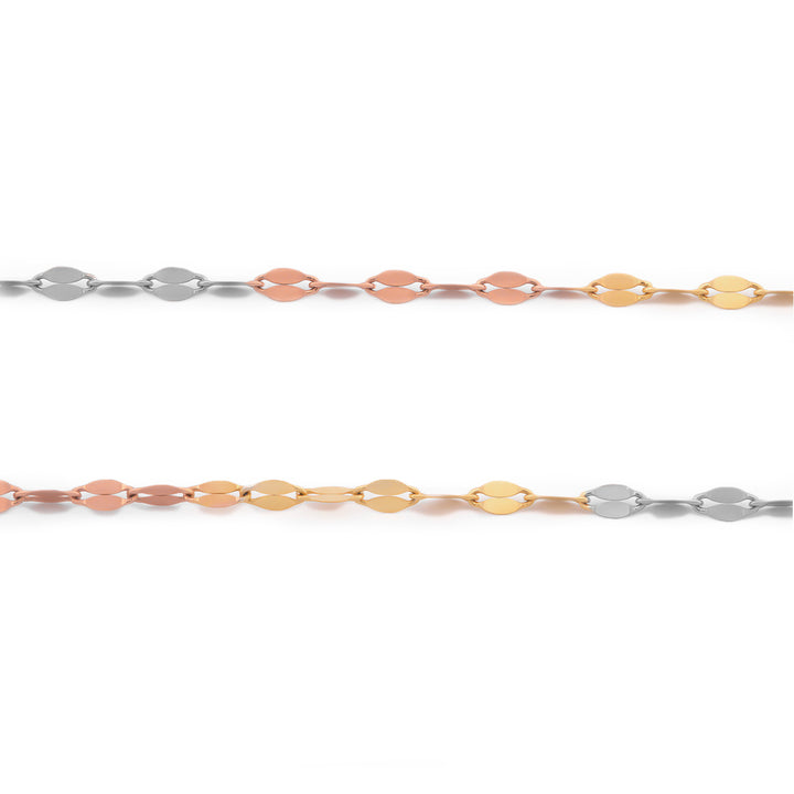 Cadena Plaquita 45 Cm 3 Oros 14k Sólido