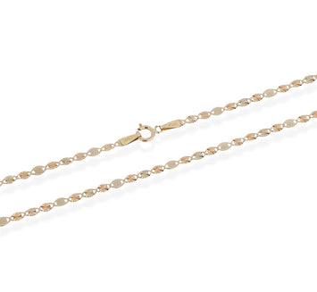 Cadena Combinada Espejo y Estrella Oro Florentino Sólido 14k 50 cm