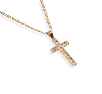 Cadena Medalla Gargantilla Cruz Para Dama En Oro Sólido 10k