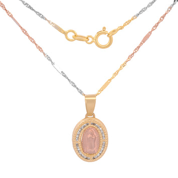 Cadena Con Dije Medalla Virgen Bautizo 3 Oros 10k Sólido