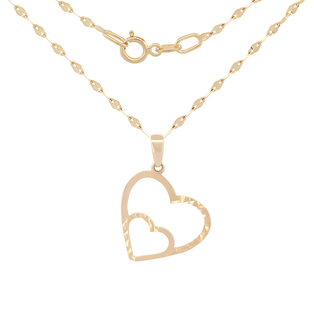 Cadena y Dije Corazones Facetados Oro Sólido 10k