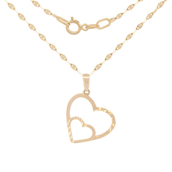 Cadena y Dije Corazones Facetados Oro Sólido 10k
