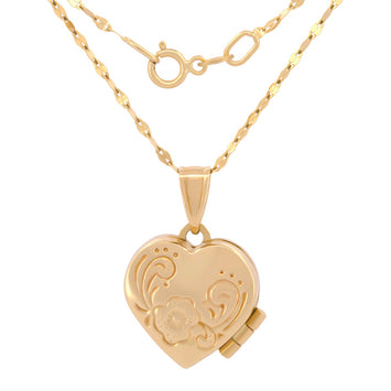 Cadena Con Dije De Corazón 2 Vistas Relicario Oro Sólido 10k