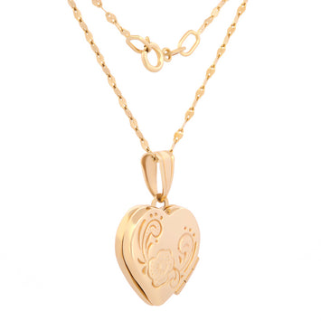 Cadena Con Dije De Corazón 2 Vistas Relicario Oro Sólido 10k