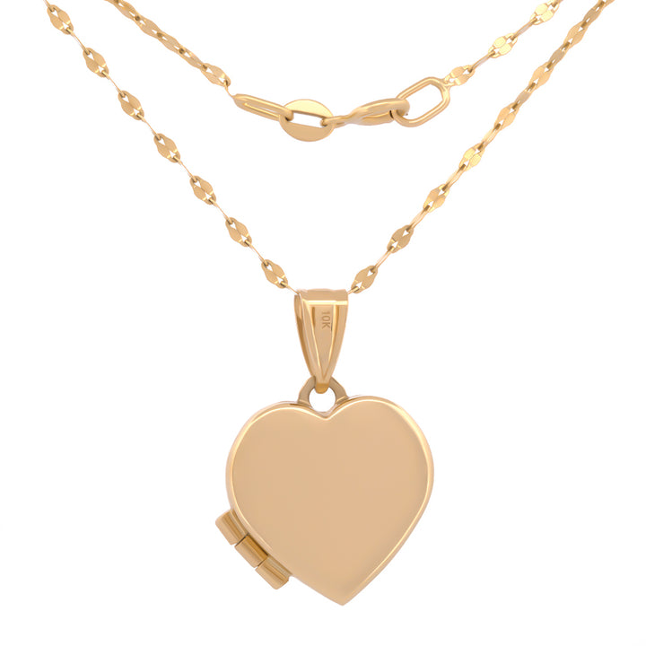 Cadena Con Dije De Corazón 2 Vistas Relicario Oro Sólido 10k