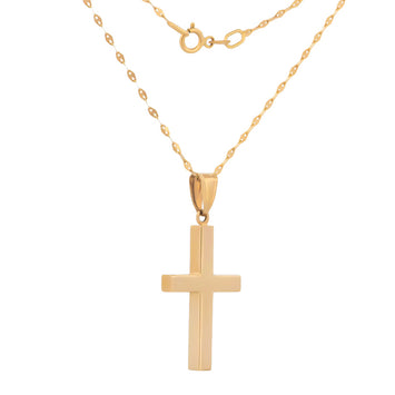 Hermosa Cadena Dije Cruz Lisa H Oro Sólido 10k