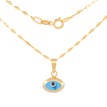 Cadena Y Dije Ojo Turco Oval Mini Oro Sólido 14k