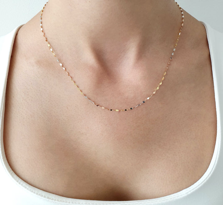 Cadena Plaquita 45 Cm 3 Oros 14k Sólido