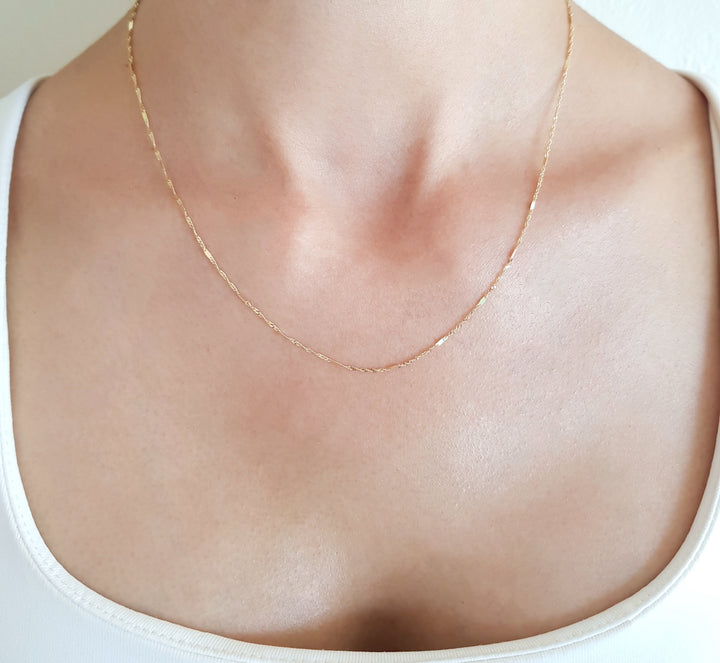 Cadena Estilo Singapur Oro Italiano Sólido 14k 45 cm
