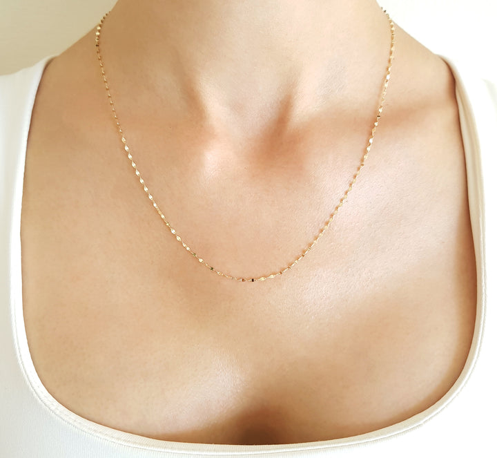 Cadena Plaquitas 1.5 mm Oro Sólido 14K 50 cm