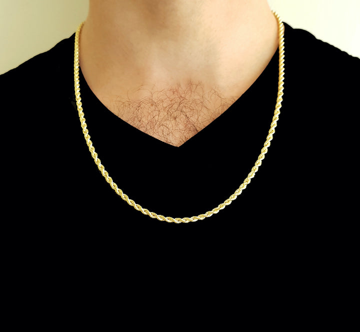 Cadena Caballero Torzal 3 Mm Oro Italiano Sólido 10k 60 Cm