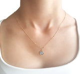 Cadena Dije Ojito Turco Color Azul Oro Sólido 14k
