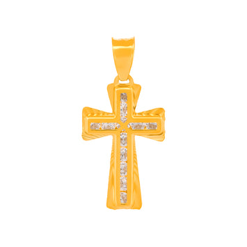 Dije Cruz Chica Piedras Contorno Oro Sólido 14k Bautizo Dama