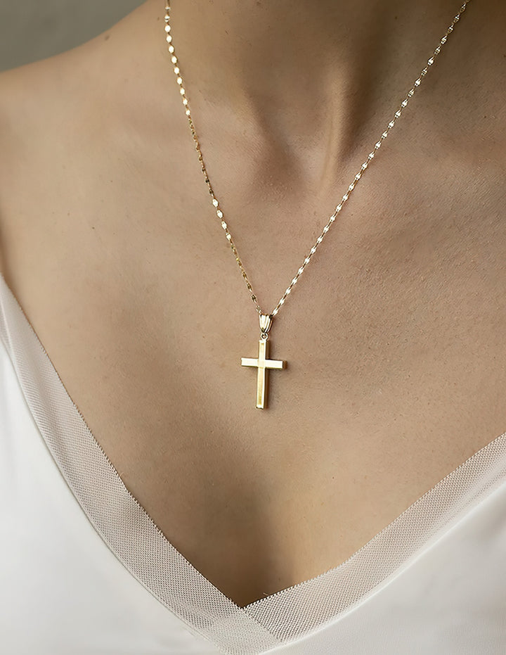 Hermoso Dije Cruz Lisa H Oro Sólido 10k