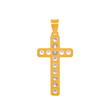 Dije Cruz Mediana 2.1 cm Zirconias Oro Sólido 14k