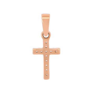Dije Cruz Chica Con Zirconias Oro Rosa Sólido 14K