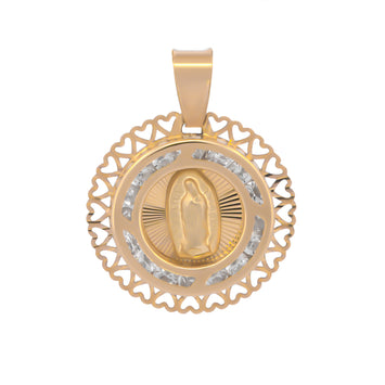 Dije Medalla Virgen Oro 14k Sólido Bautizo Corazones