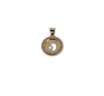 Dije Pie Bebe Y Corazón Con Zirconias Oro Sólido 10K