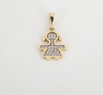 DIJE DE NIÑA CON ZIRCONIAS ORO SÓLIDO 14K