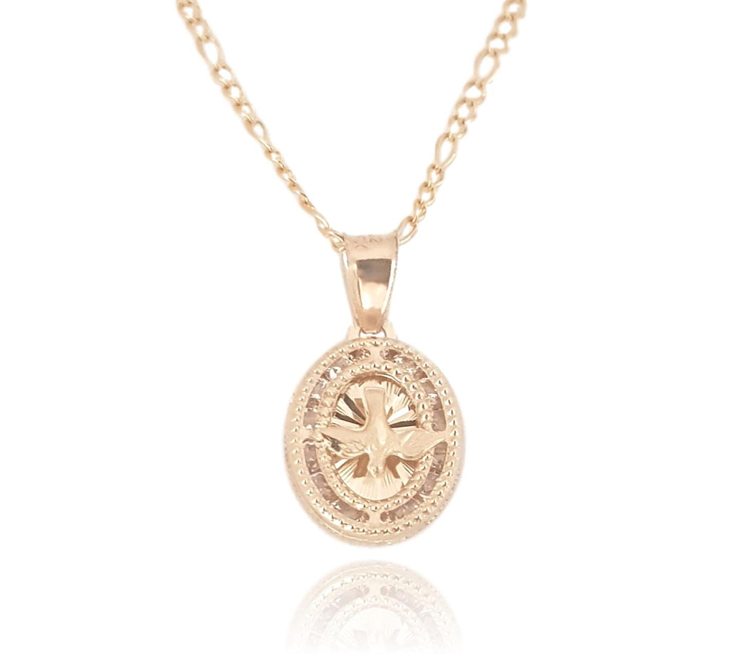 Cadena Medalla Espíritu Santo 1.1 cm Bautizo Oro Sólido 10k