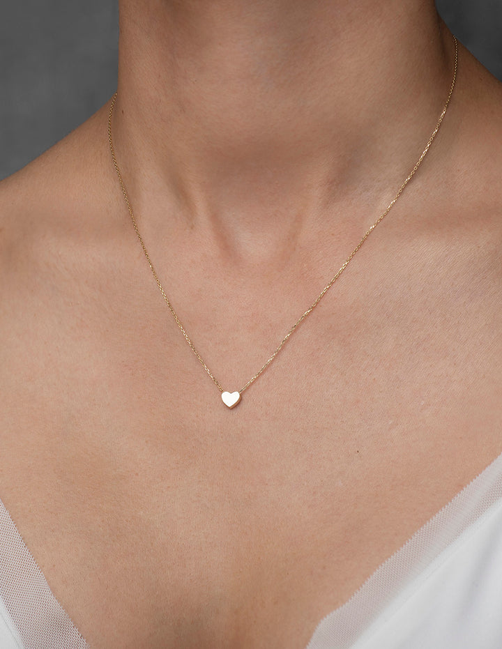 Gargantilla Dama Corazón Liso Oro Amarillo Sólido 10k