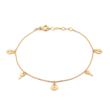 Hermosa Pulsera Llaves Corazones Oro Sólido 14k