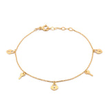 Pulsera Tobillera Llaves Corazones Oro Sólido 14k