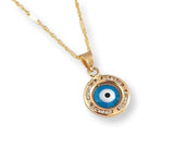 Cadena Dije Ojito Turco Color Azul Oro Sólido 14k