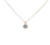 Cadena Dije Ojito Turco Color Azul Oro Sólido 14k