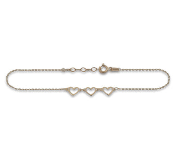 Hermosa Pulsera 3 Corazones Oro Sólido 14k