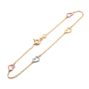 Pulsera Corazones 3 Oros 14k