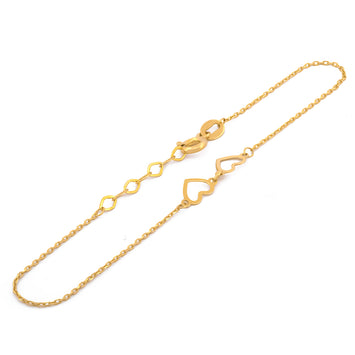 Pulsera 2 corazones minis oro sólido14k